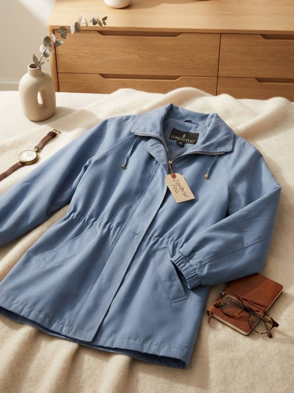 London Fog Light Blue Utility Jacket with Drawstring Waist